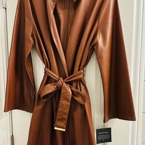 Deluxe Brown Faux Leather Trench Coat